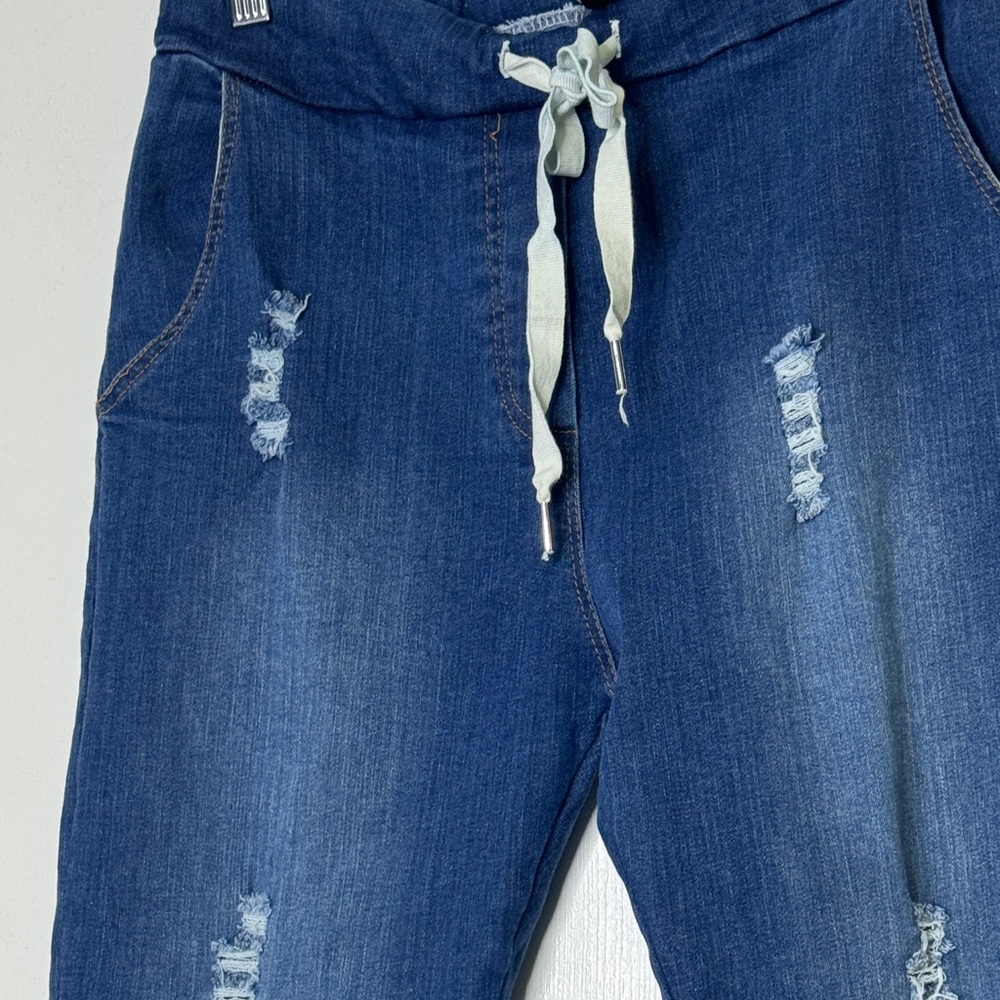 Venti6 Made in Italy Distressed Denim Jogger Jeans One Size | Pull-On Raw Hem - Picture 4 of 8